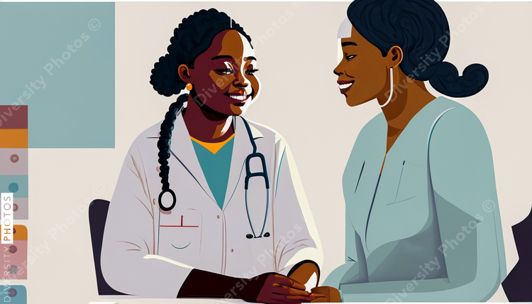 confident Black woman doctor in white lab coat consulting patient in style of diversity pho (10)
