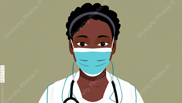 illustration of a black doctor wearing a surgical mask 80323
