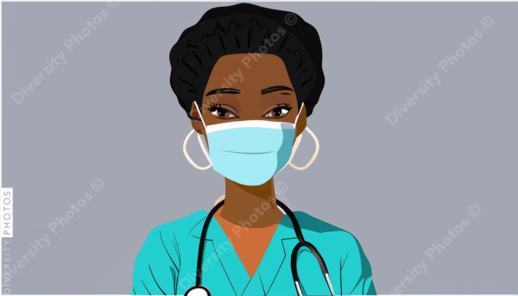 illustration of a black doctor wearing a surgical mask 85626