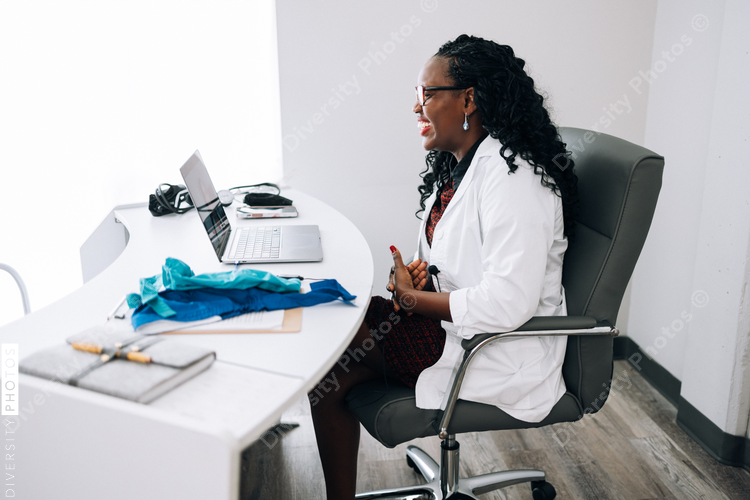 African American Doctor does virtual patient consulation, telehealth