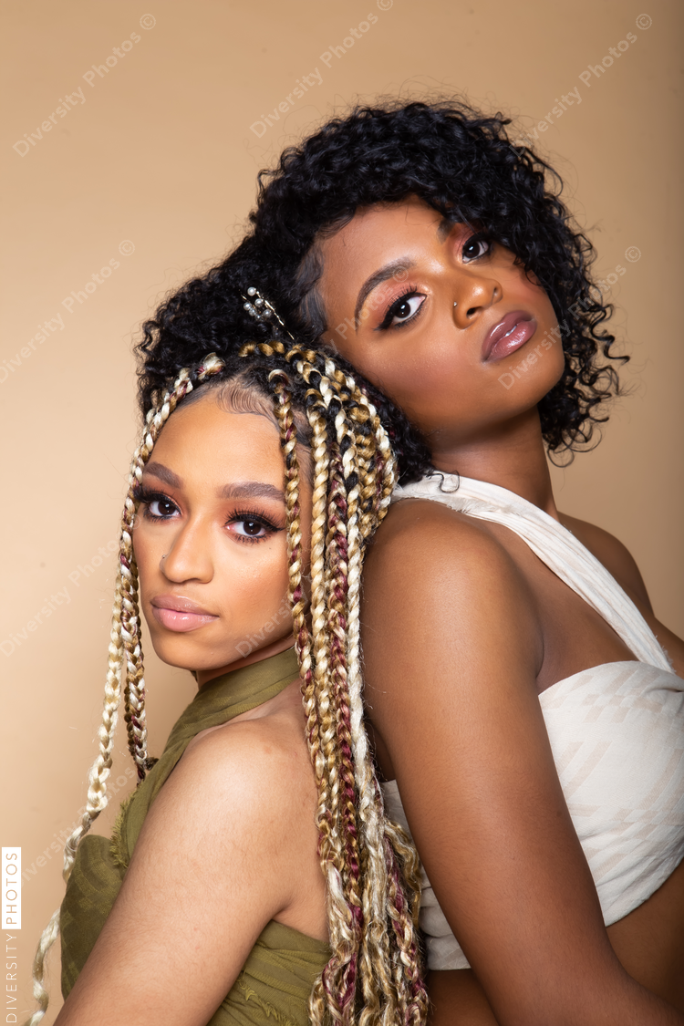 Female best friends studio portrait