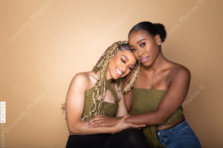 Female best friends studio portrait