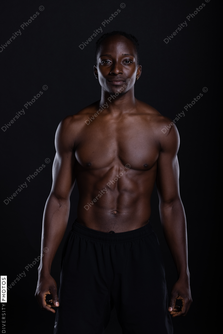 Fitness portrait of Black man with muscles, powerful, strength