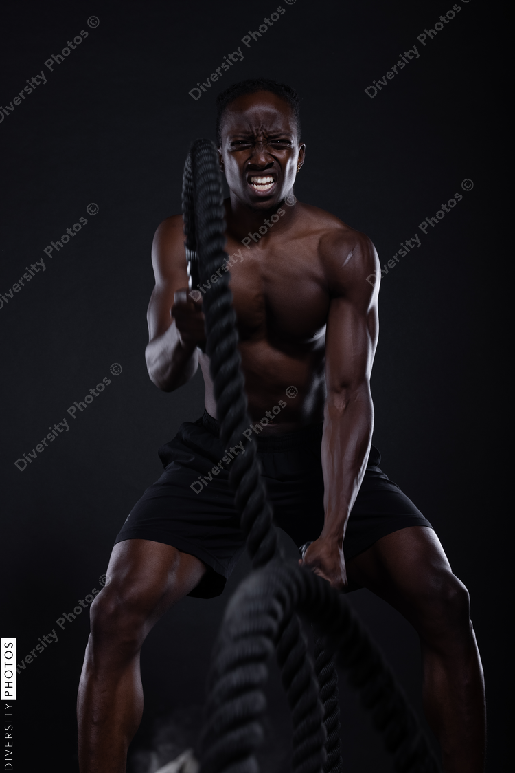 Black man doing intense sports training