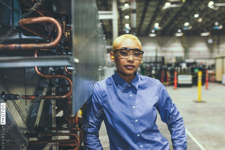 Portrait of woman in factory