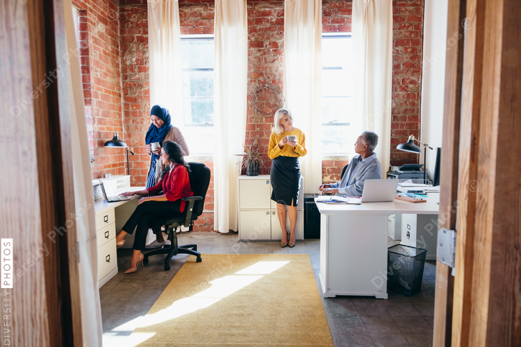 Coworkers collaborating on project