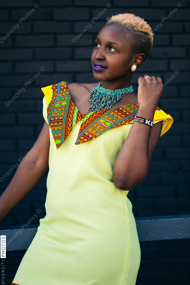 Confident colorful and stylish woman street portrait