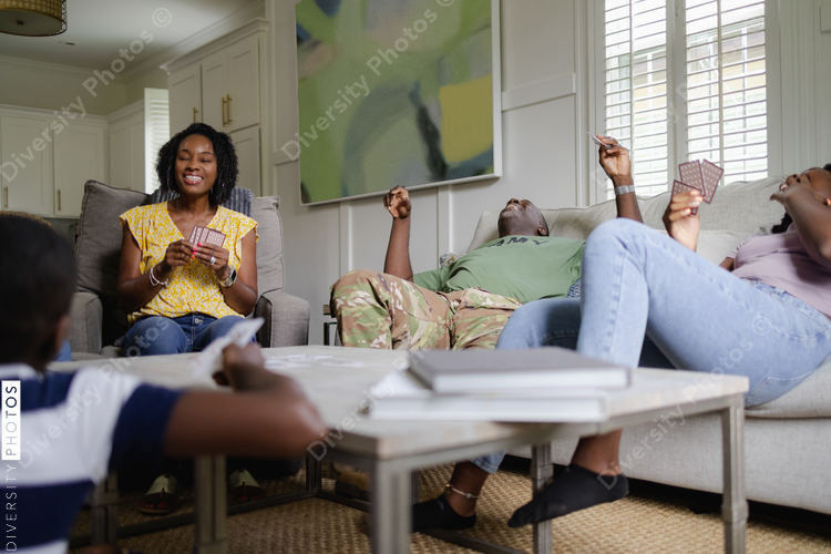 Family game night, black family laughing, having fun, connections