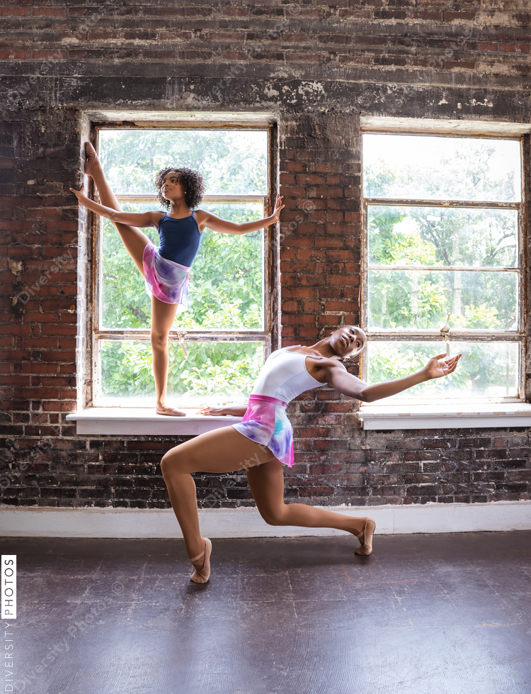 Ballerina women doing ballet dressed in casual outfit, pointe shoes, Black