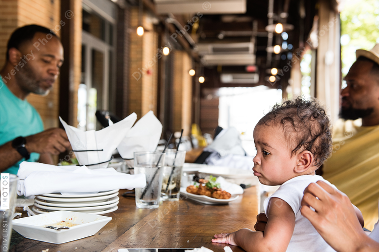 Family eating in restaurant