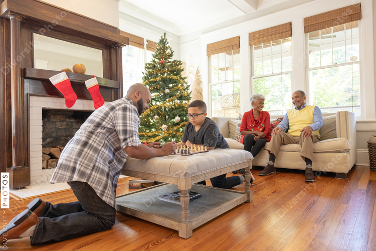 Family playing games during Christmas