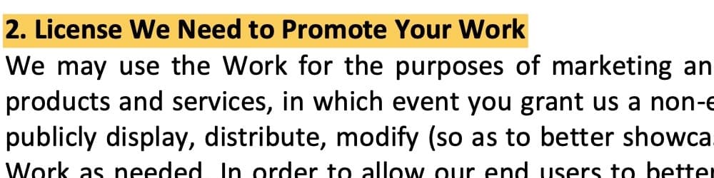 Contract clause: License We Need to Promote Your Work