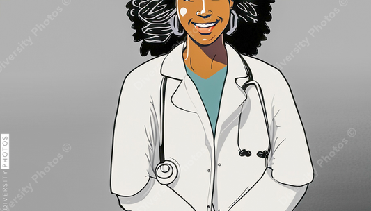 confident Black woman doctor in white lab coat in style of diversity photos 6718
