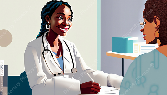 confident Black woman doctor in white lab coat consulting patient in style of diversity pho (5)