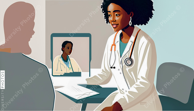 confident Black woman doctor in white lab coat consulting patient in style of diversity pho (8)