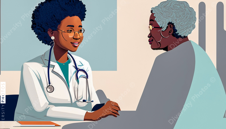 confident Black woman doctor in white lab coat consulting patient in style of diversity pho (13)