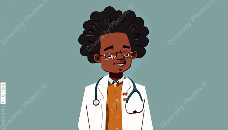 illustration of a confident Black pediatrician doctor with big afro 59429