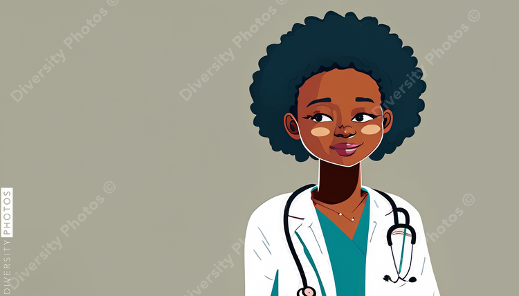 illustration of a confident Black pediatrician doctor with big afro 22293