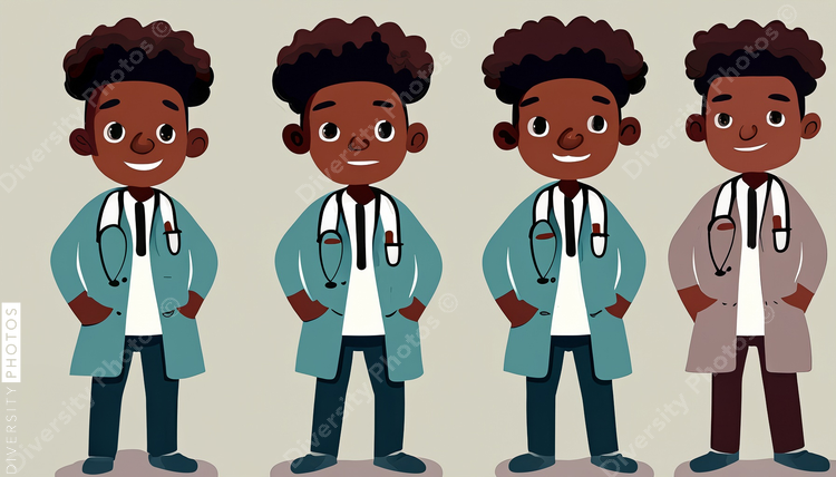 illustration of a confident Black pediatrician doctor with big afro 62093