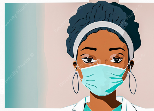 illustration of a black woman doctor putting on surgical mask 39107