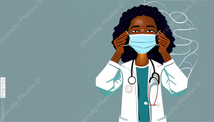 illustration of a black woman doctor putting on a surgical mask 36098