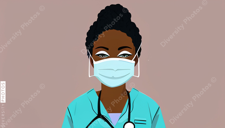 illustration of a black doctor wearing a surgical mask 77750