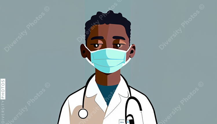illustration of a black doctor wearing a surgical mask 69648