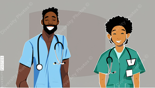 illustration of a black nurse and hispanic doctor 71003