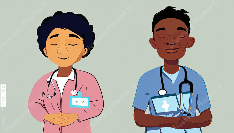 illustration of a black nurse and hispanic doctor 52659