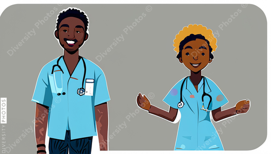illustration of a black nurse and hispanic doctor 42360
