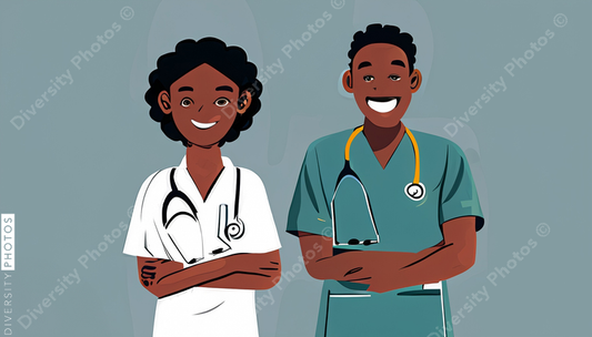 illustration of a black nurse and hispanic doctor 56071