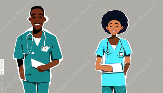 illustration of a black nurse and hispanic doctor 184