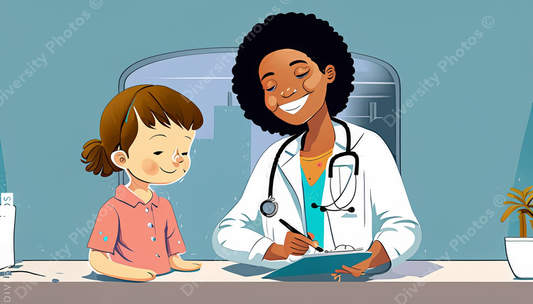 illustration of a nurse and Black doctor consulting kid patient 81813