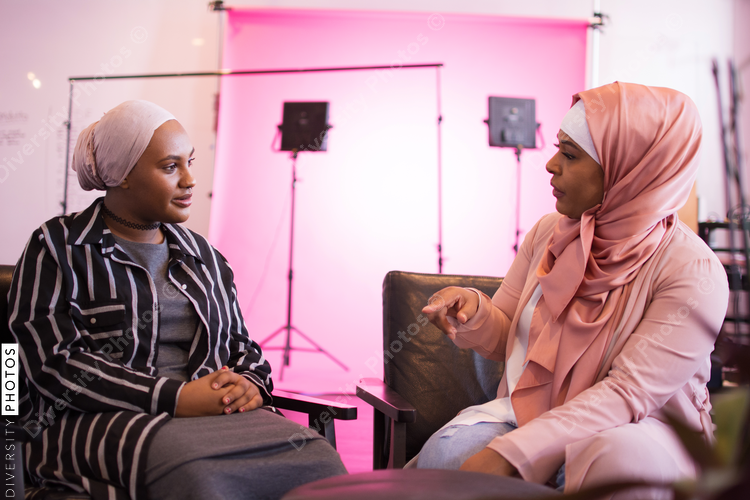 Businesswomen making vlog blog video in studio