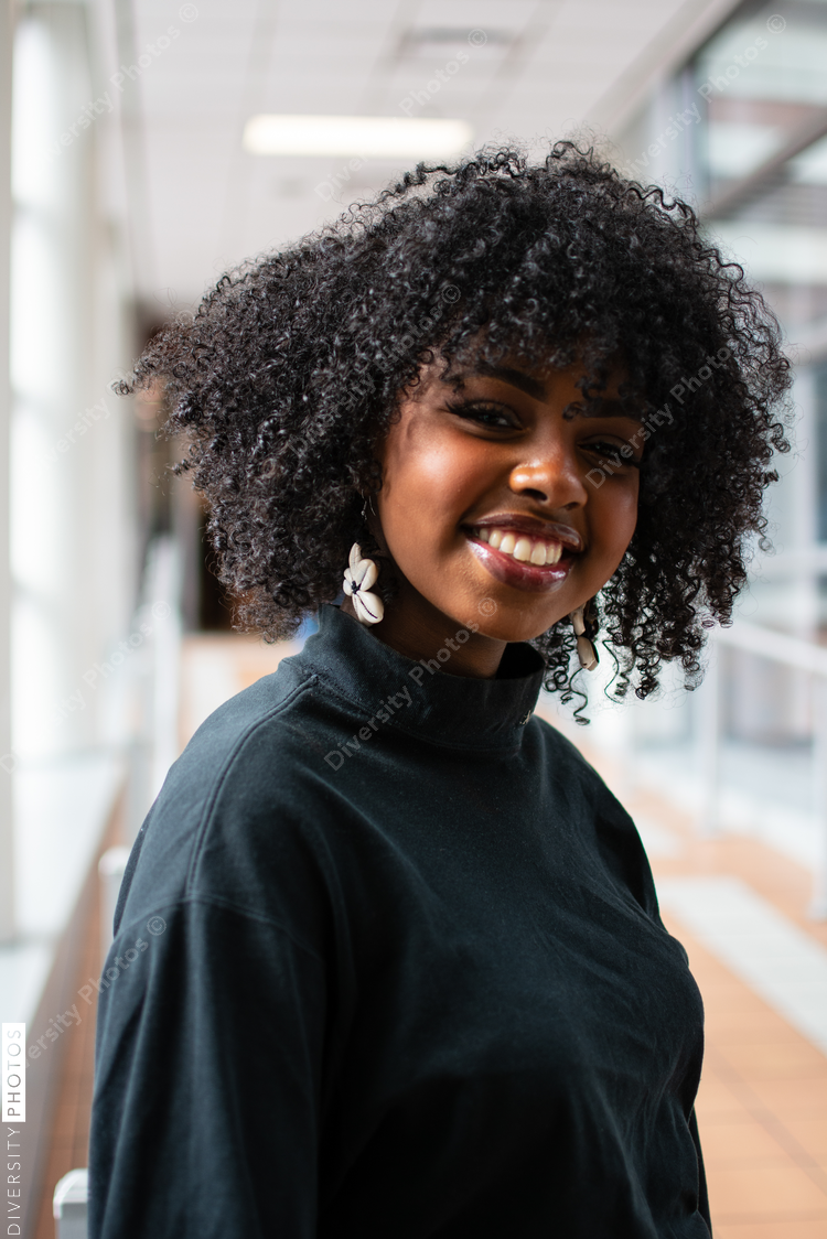 Portrait of Beautiful Black Woman with Curly Hair