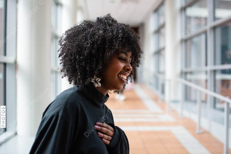 Portrait of Beautiful Black Woman with Curly Hair