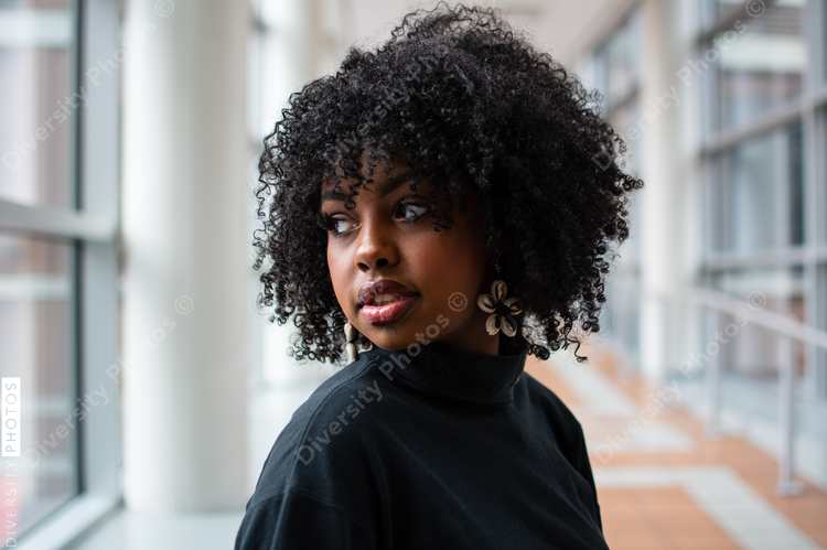 Portrait of Beautiful Black Woman with Curly Hair