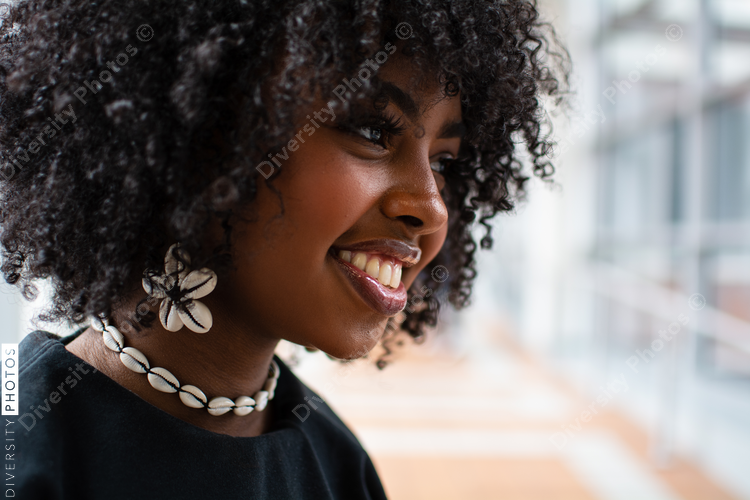 Portrait of Beautiful Black Woman with Curly Hair
