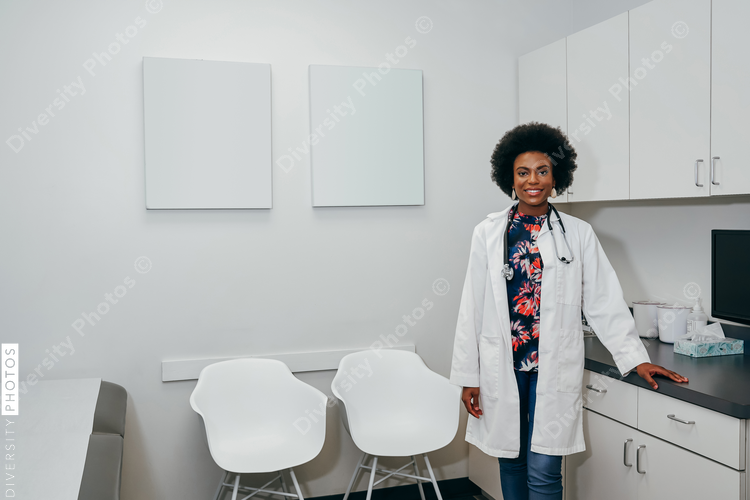 Portrait of Black female pediatrician in her office