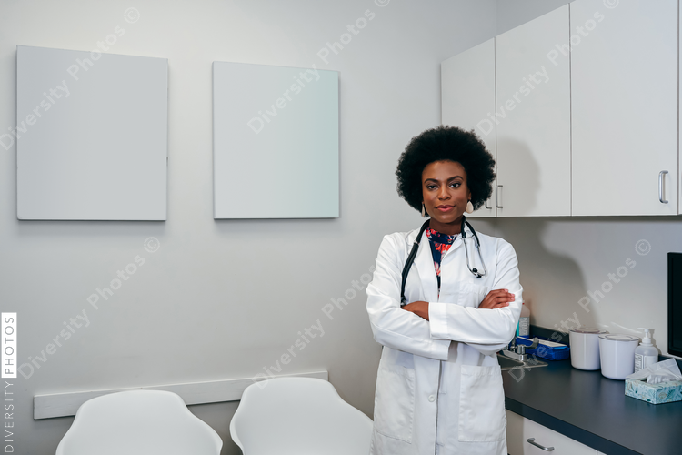 Portrait of Black female pediatrician in her office