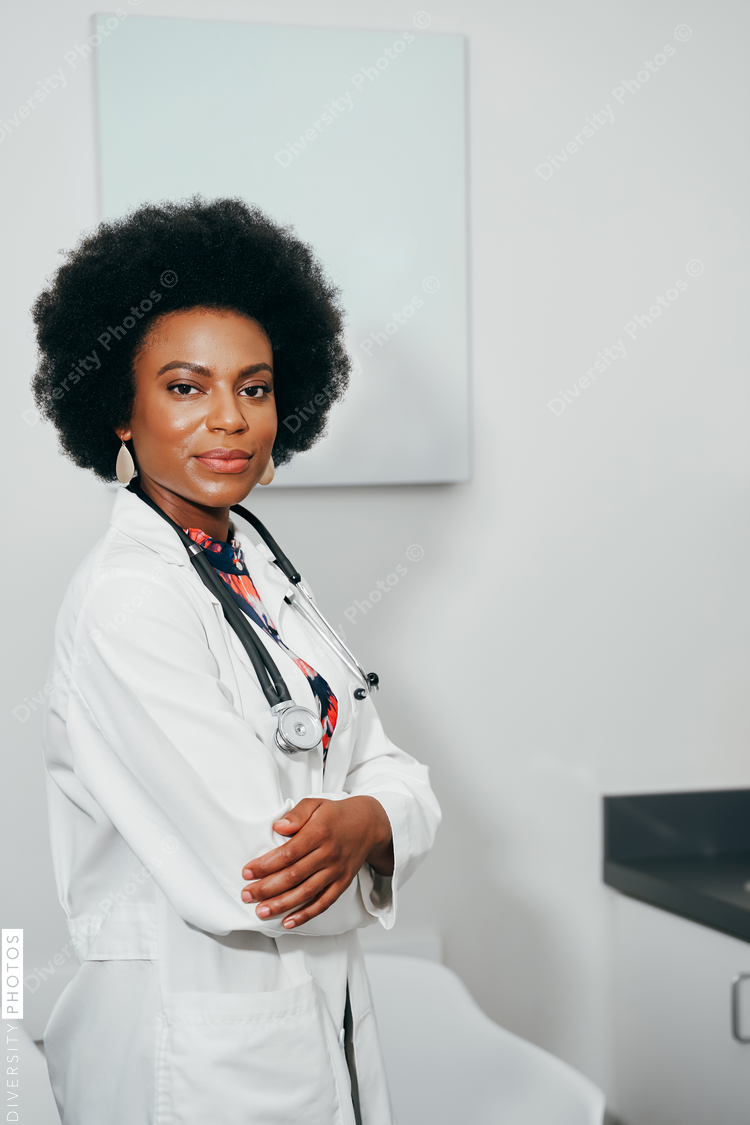 Portrait of African American pediatrician in her office