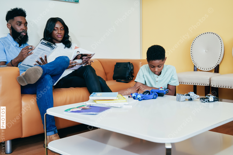 Family in clinic waiting room