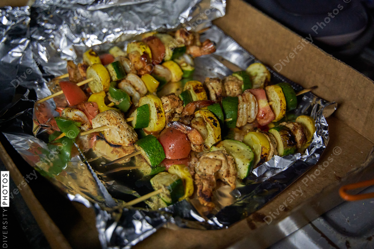 Fresh healthy kabobs roasted on campfire