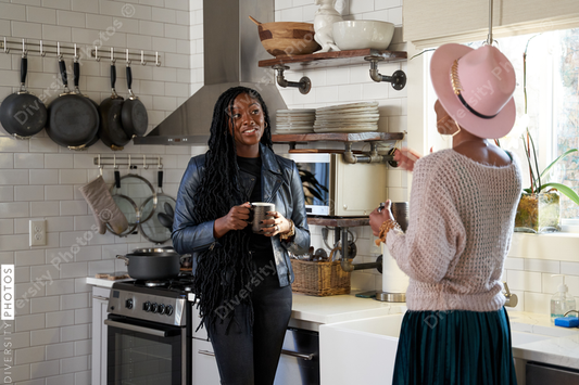 Black girlfriends having a conversation during self care retreat