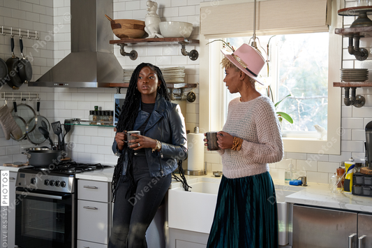 Black girlfriends having a conversation during self care retreat