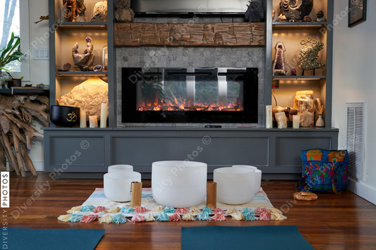 Beautiful interior home, warm and cozy earth tones, sound bath meditation