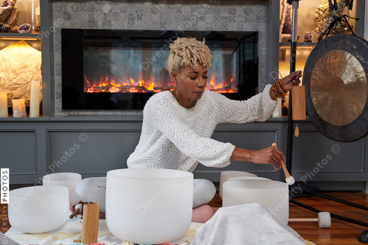 Black girlfriends enjoying a peaceful and relaxing sound bath meditation