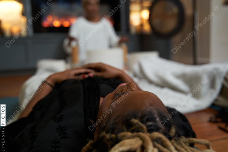 Woman having deep relaxing meditation
