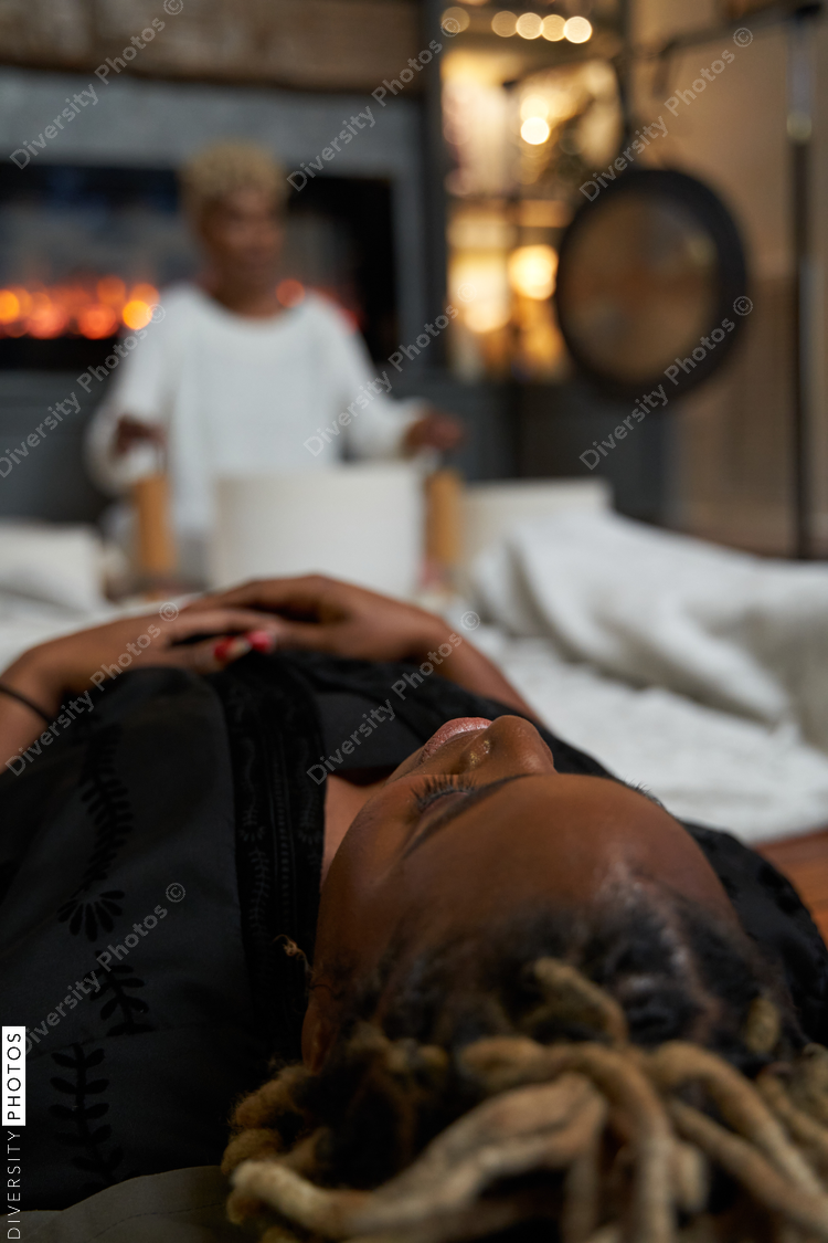 Woman having deep relaxing meditation