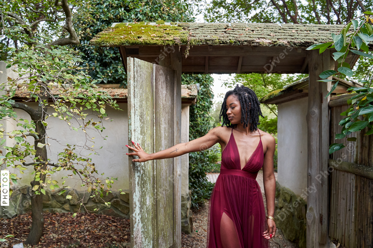 Black woman explores outdoor nature garden